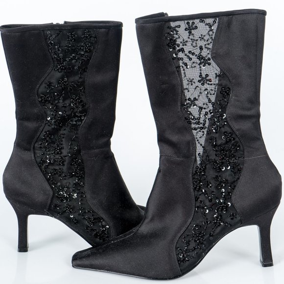 NWT Enzo Angiolini satin and sequin/bead boots - 9.5 - Picture 3 of 6